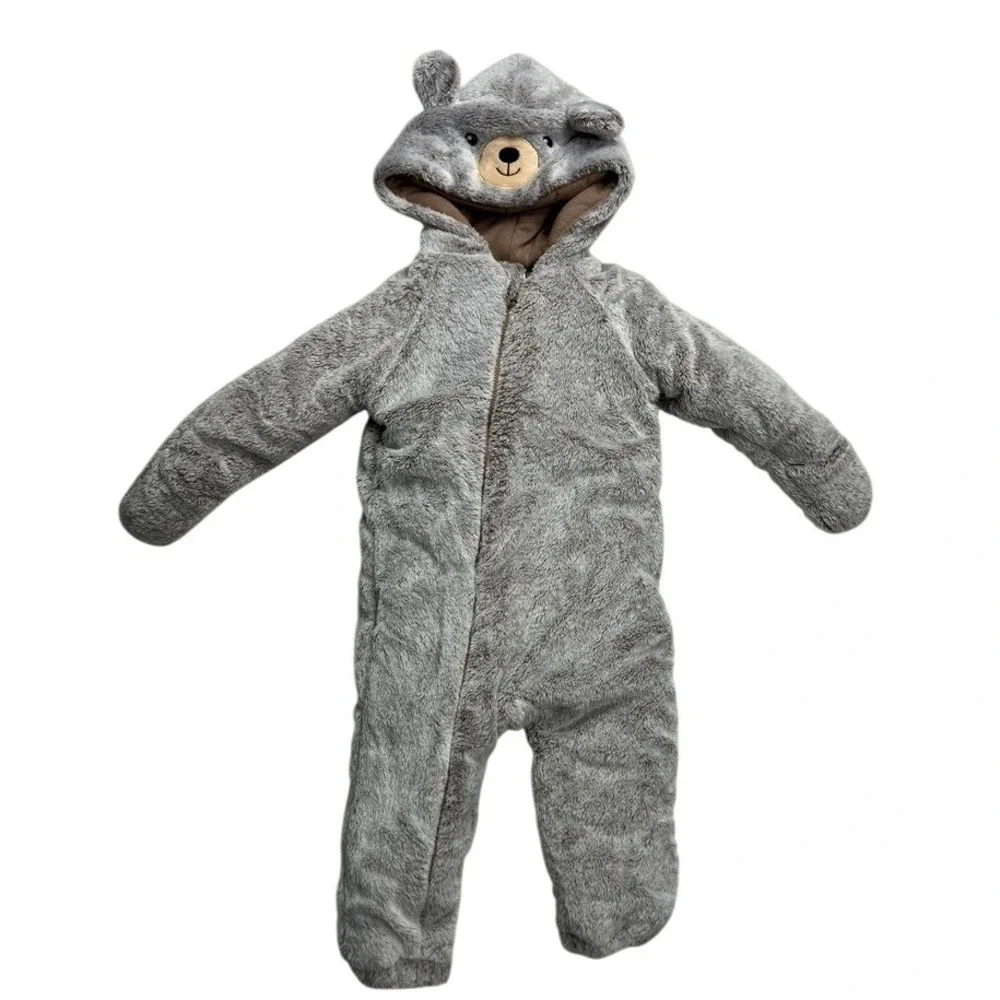 Koala Baby Bear Fuzzy Hooded Bunting Snowsuit 12 18 Months Gray Zip Up‎